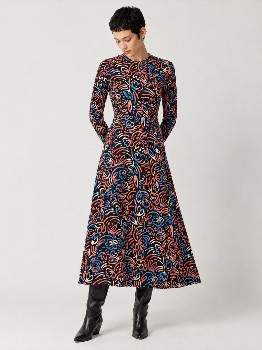 NWT | SKFK | Cotton Long Sleeve Maxi Dress Multicolor Floral Motif | Size 12